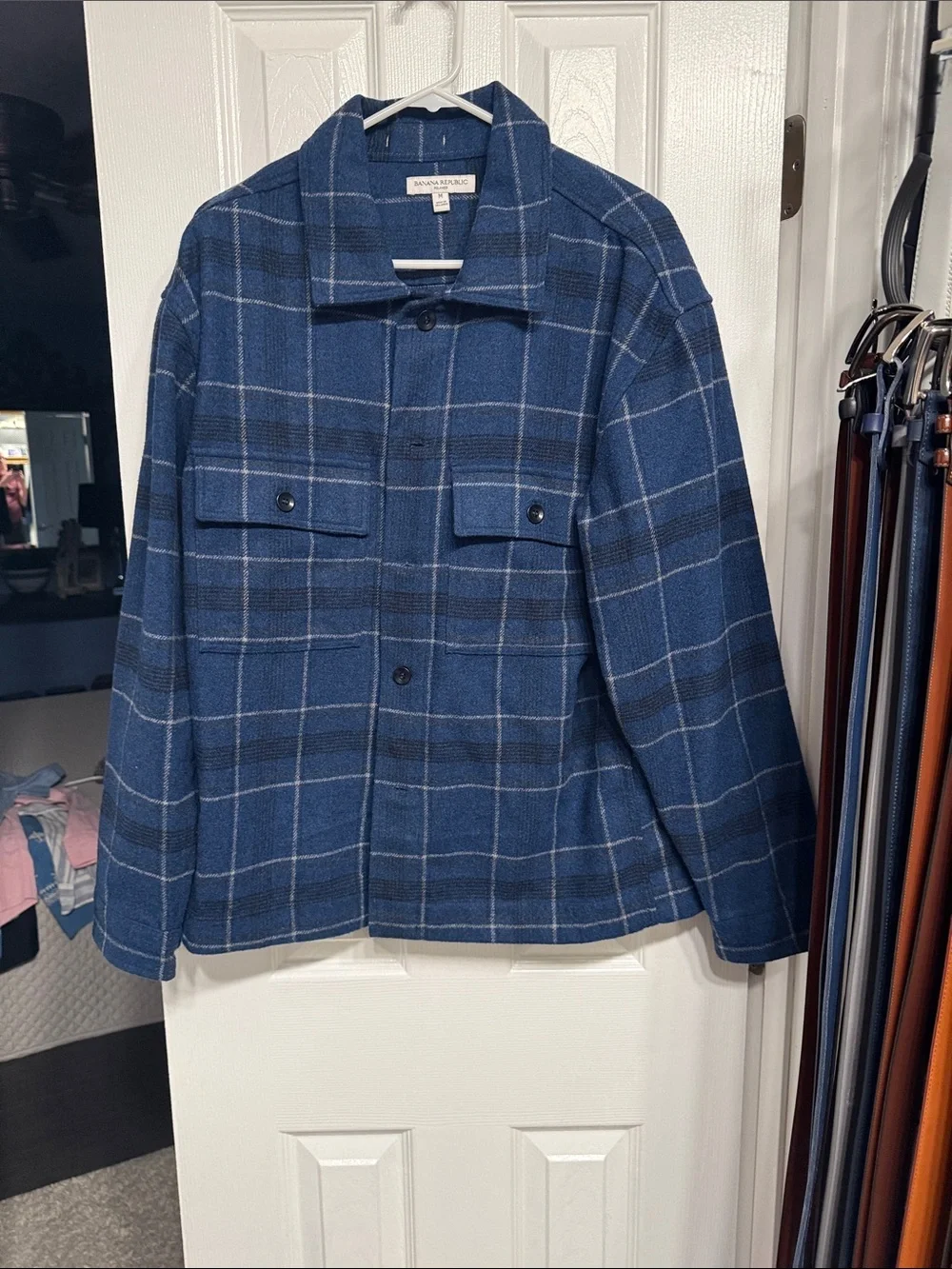 Banana Republic Blue Windowpane Button-Up Shirt Jacket